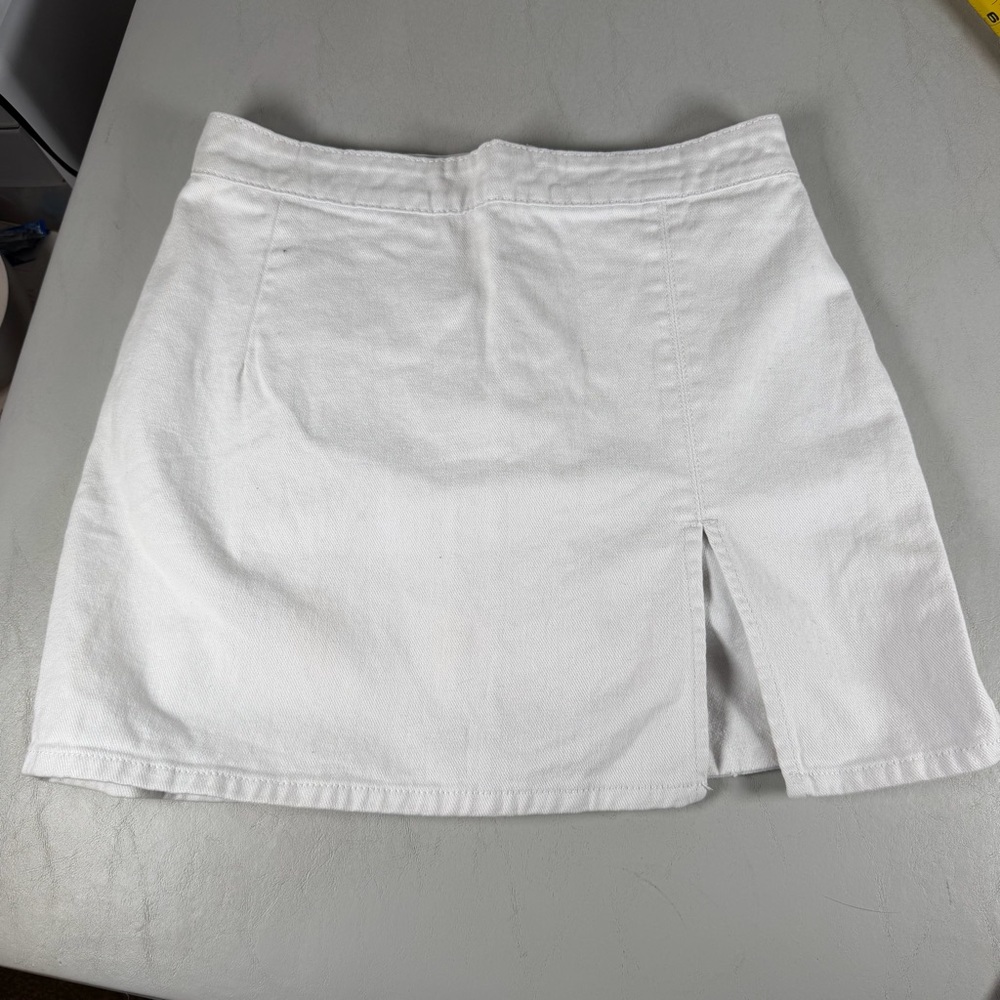 Lioness White Denim Front Slit Mini Skirt Large